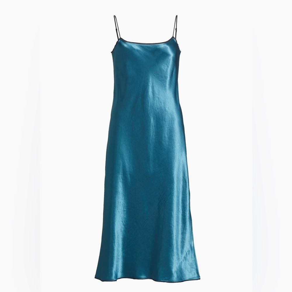 NEW Vince Satin Slip Midi Dress Lake Blue Size Small Metallic NWT - Picture 2 of 8